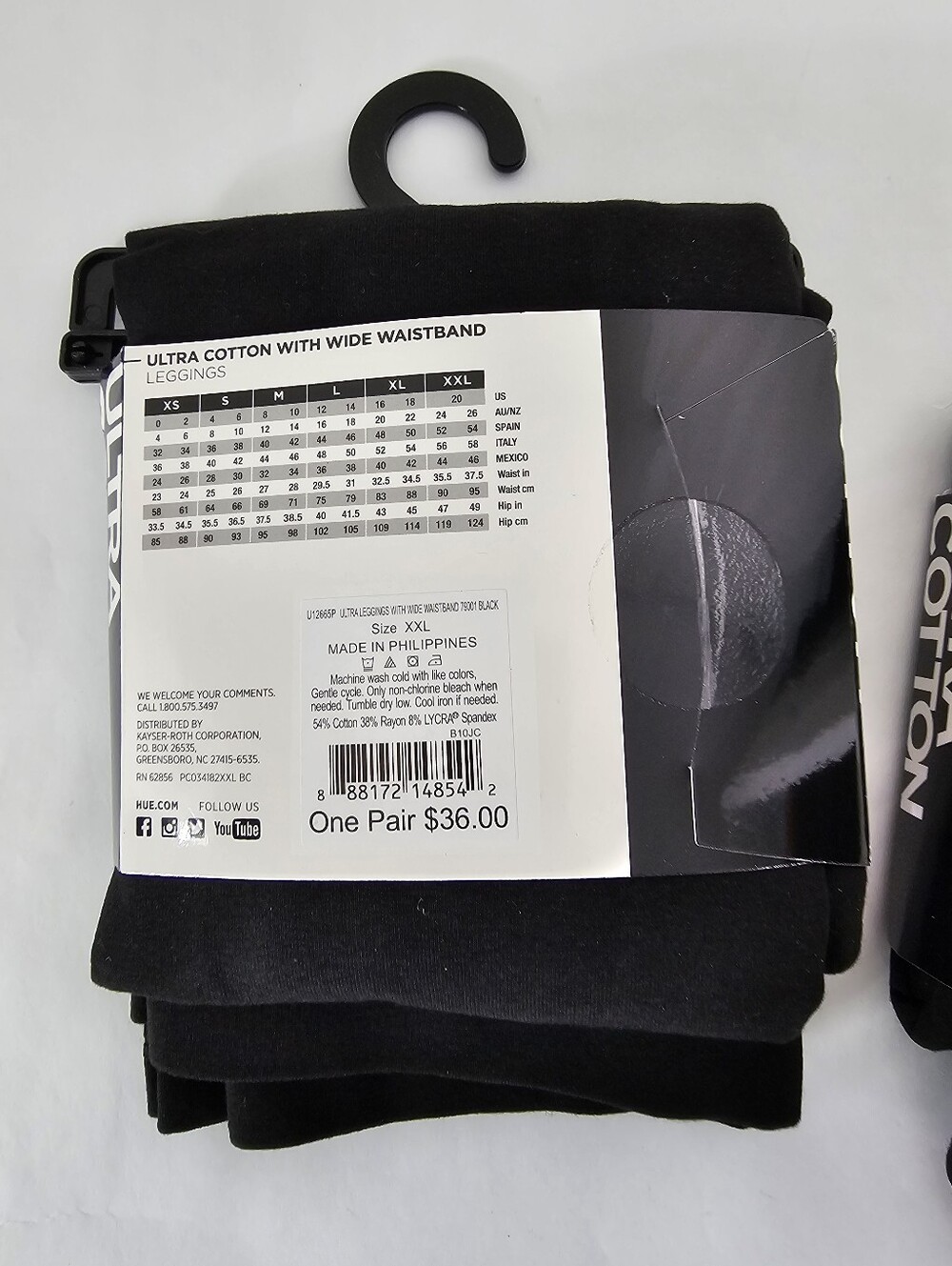 HUE Ultra Cotton Wide Waistband Leggings Black Pack Of 2 - XXL / 2X - NEW - Picture 4 of 4
